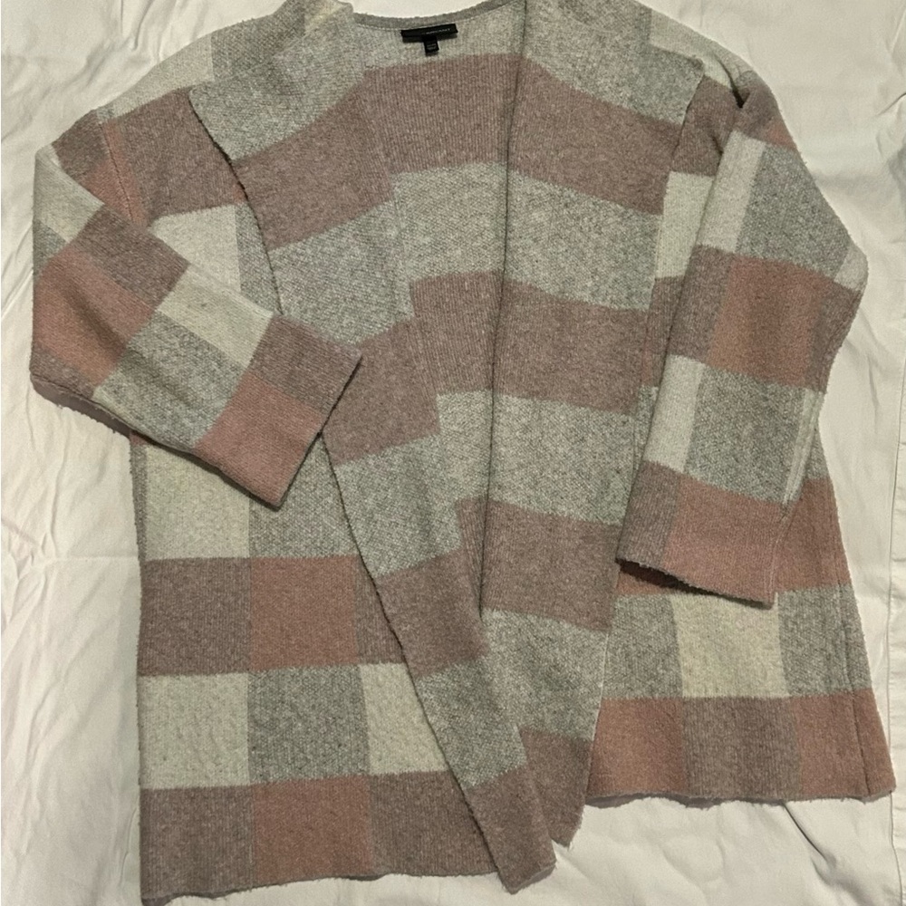 Lane Bryant Pink and Gray Checkered Cardigan